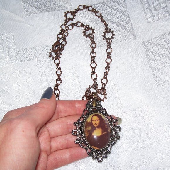 Victorian Steampunk Mona Lisa Pendant Necklace - Picture 3 of 3